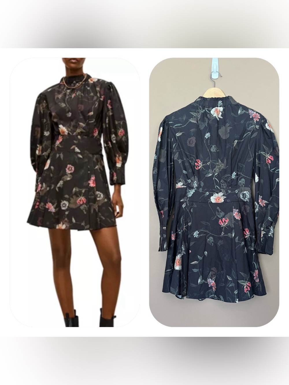 {All Saints} Luna Kaneshon Floral Long Sleeve Mini Dress - Womens 2